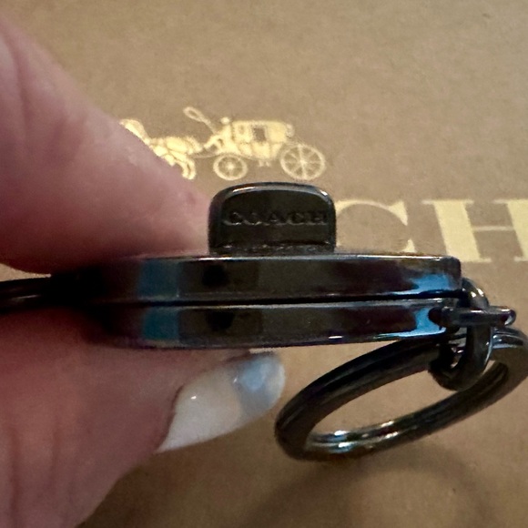 Coach Black Gray Glitter Turn Lock Heart Valet Keychain Bag Charm in Gunmetal - Picture 15 of 15